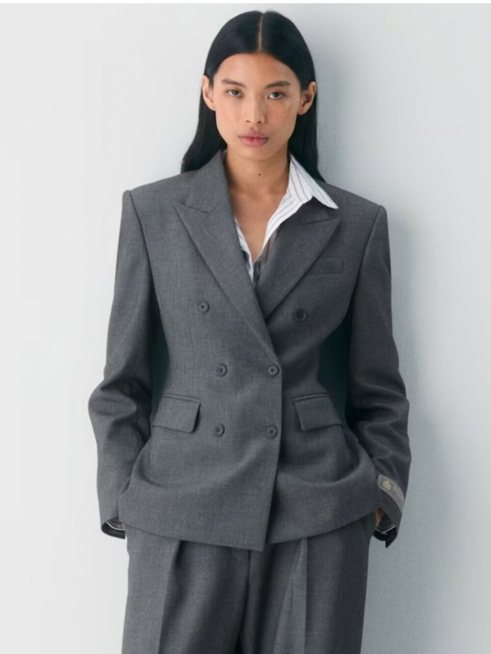 Babaton Double-Breasted Blazer in Charcoal Gray
